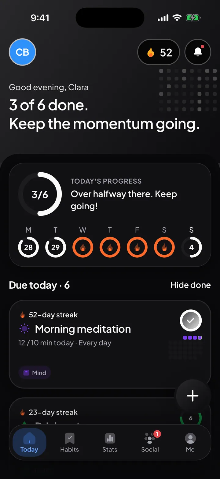 Today screen in dark mode